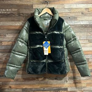 Save The Duck Faux Fur Puffer Green Women’s Jacket Size Small